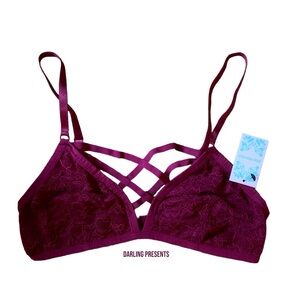 Anemone Lace Strapy Cage Front Bra Women Color Burgundy Size L
